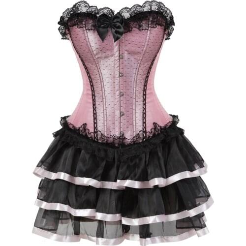 Gothic Corset Skirt for Women Steampunk Halloween Bustiers Dress Lace Overlay Corsetto Push Up Boned Clubwear Carnival Costume