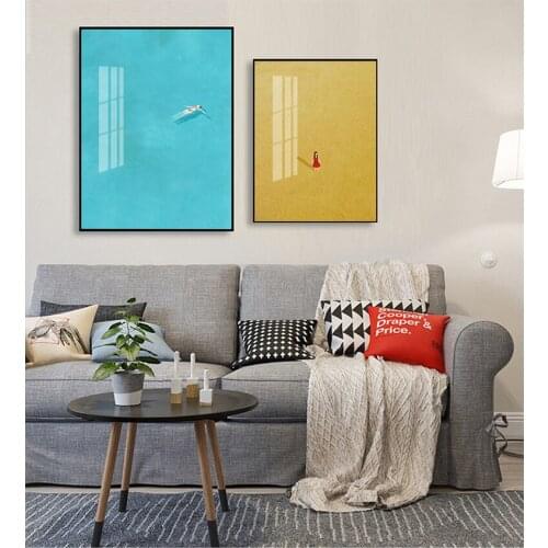 Pictures Kids Room Girls Decor Cartoon Girl Swim Nordic Posters And Prints Wall Art Canvas Painting Blue Wall