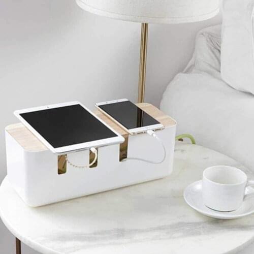 Large White Cable Organizer Box Oak Cover Hollow Heat Dissipation Socket Power Cord Storage Box Cable Organizer