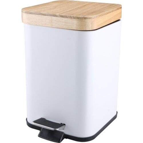 Cosmetic Pedal Bin 3L with Lid Made Of Real Bamboo Bathroom Garbage Can with Soft Close Small Trash Can White