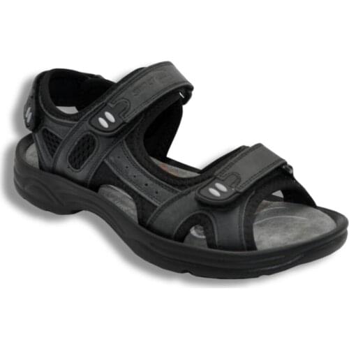Evnalia Leather Orthopedic Men Sandals Black Genuine Leather M-1517