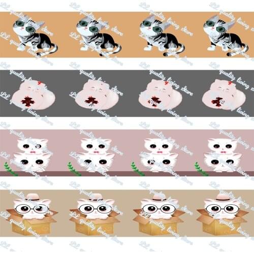 WL 16-75mm Cat Cartoon Printing Grosgrain Ribbon Gift Wrapping Bow Party Decoration Craft Supplies Wholesale Dog Animal Collar