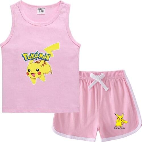 2021 Summer Baby Girls Clothes Sets Cartoon Pokemon 0-4T Baby Kids Clothes Vest Tops+Shorts 2 PCS Sets Pikachu Tracksuit Outfits