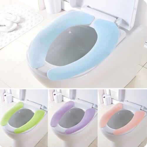 Hot Fashion 1 Pair Washable Toilet Seat Filling Bathroom Warm Plush Mat Cover Soft Health Sticky Household Portable Pad Cushion
