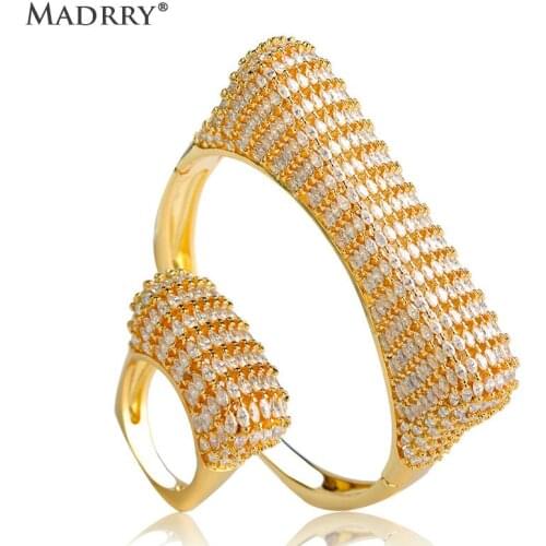 Madrry Personality Bangle & Ring Jewelry Sets AAA Cubic Zirconia Inlay Copper Metal Women Wedding Accessories Pulseira Joias