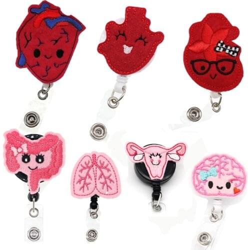 Medical Human Organs Brain Heart Lungs Uterus Nurse Badge Reels Felt Retractable Hospital Accessories ID Badge Holder