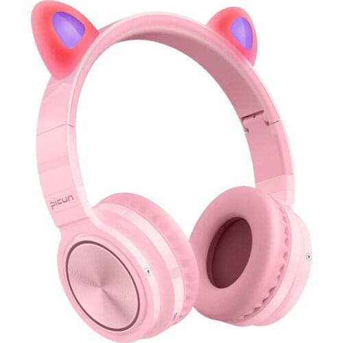 Cute Cat Bluetooth 5.0 Headset Wireless Hifi Music Stereo Bass Headphones LED Light Mobile Phones Girl Daughter Headset for PC