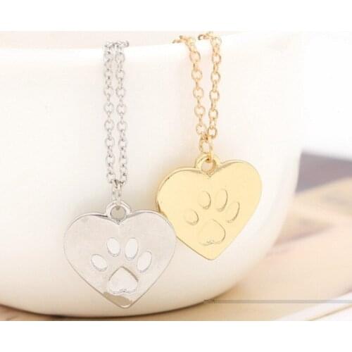 Fashion Cute Heart Paw Claw Print Pendant Necklace for women femme Trendy best Christmas gift jewelry for friend