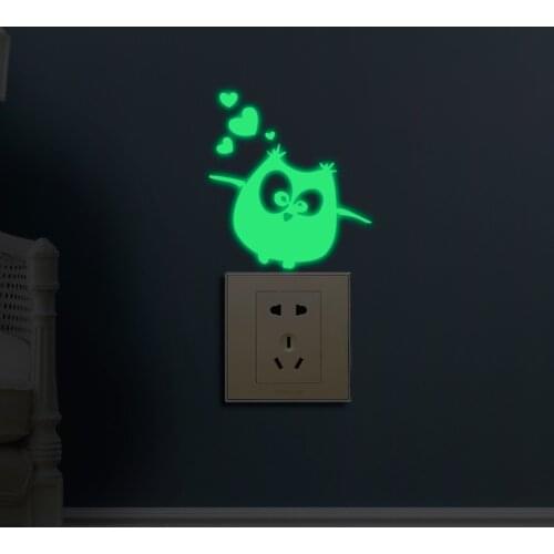 Cartoon Luminous Owl switch wall sticker bedroom living room home decoration for kids baby room Glow in the dark decals Stickers
