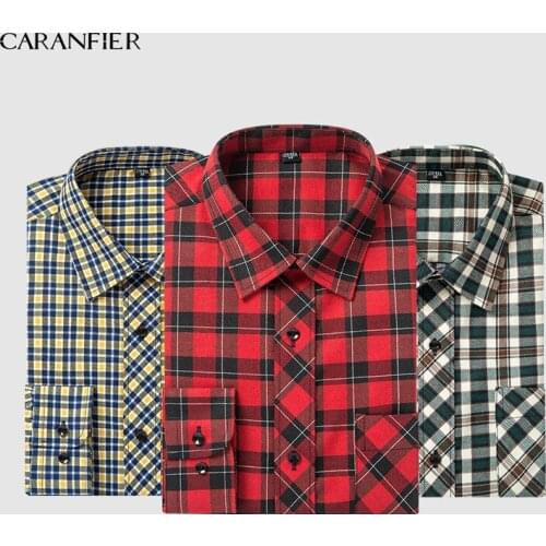 CARANFIER Mens Long Sleeve Contrast Plaid Dress Shirt Male Smart Casual Tops Slim Fit Adjustable Cuff Button Down Shirts