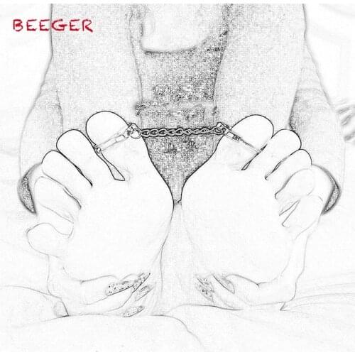 BEEGER Male Female Stainless Steel Thumb Cuffs Toes Cuffs Manacles Bondage Chain Sex Slave BDSM Toys with Locks for Adult Game