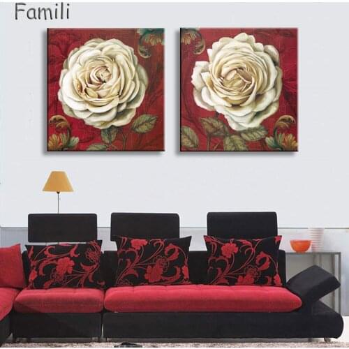 2pcs Painting Wall Art Picture For Wedding Home Decoration Unframed Modern Abstract Oil Painting White Flower Vintage Handpainte