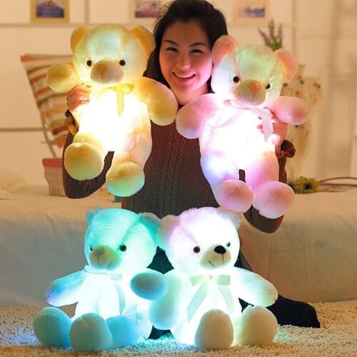New Action Figure Bow Tie Teddy Bear Luminous Ragdoll Plush Toy with Built-in LED Colorful Light Function Holiday Birthday Gift
