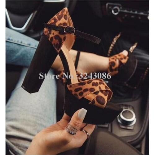 New Leopard Chunky Heel Woman Sandals Shoes Fashion Peep Toe Platform Sandals Lady Sexy Banquet Shoes Party Dress High Heels