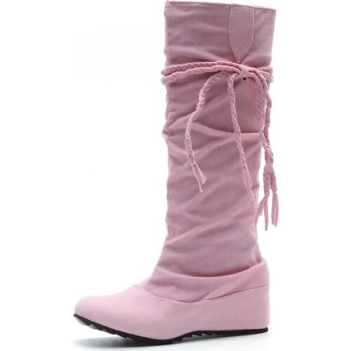 New Fashion Roman Style Womens Boots In 2021 Spring Autumn Comfortable Round Toe Low Heel Slip-on Sock Boots with Platform