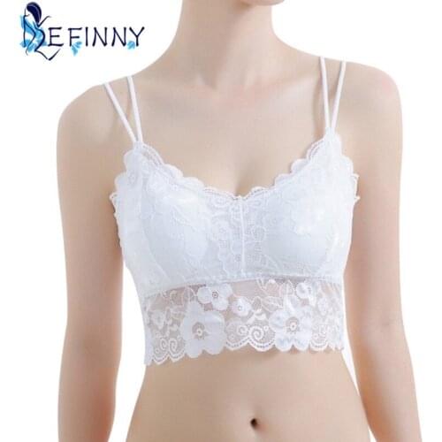 New Sexy Women Double Sling Lace Crochet Bralette Bralet Bra Bustier Crop Top Floral Cami Padded Tube Top Safety For party