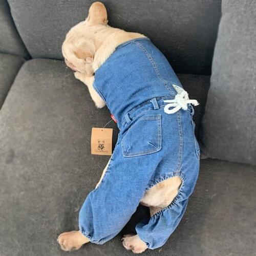Dog Clothes for Small Dogs Demin Jumpsuit for French Bulldog Overalls for Yorkie All Match Rompers for Pug Cat Pet Pug Costume