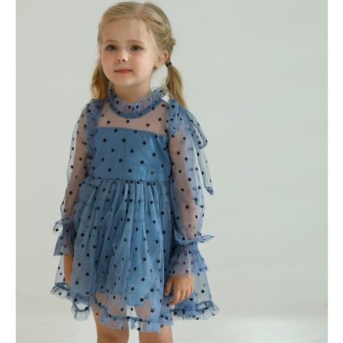 Autumn Girl Dress Birthday Party Long Sleeves Polka Dots Children Casual Clothing Princess Dress Elegant Tulle Baby Kids Clothes