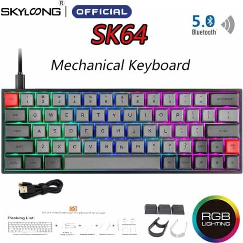 SK64 Mini Portable Mechanical Keyboard Wireless Bluetooth Dual Mode Gaming Keyboards Mix RGB Backlight Gateron Axis GK61 64 Keys