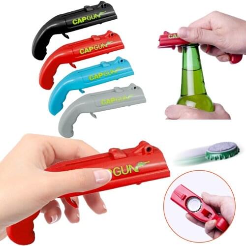 Portable Beverage Beer Cap Gun Bottle Opener Gun Shape Flying Cap Launcher Bar Tool Drink Opening Bottle Lids Shooter jar opener
