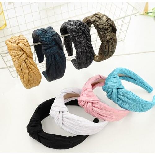 2021 New Fashion Solid Fold Silk Headband For Women Wide Side Bright Hairband Multi-layer Entangled Turban Hair Accessories