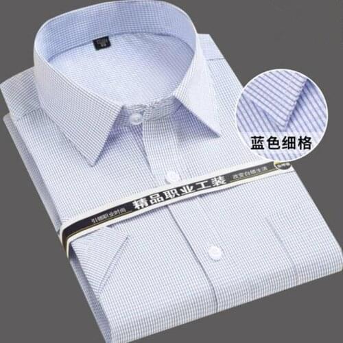 Pure Color Short Sleeve Shirt Men Striped Shirt & Plaid Shirt Dress 8XL 7XL 6XL 5XL Large Size work Mens Shirts Casual Slim Fit