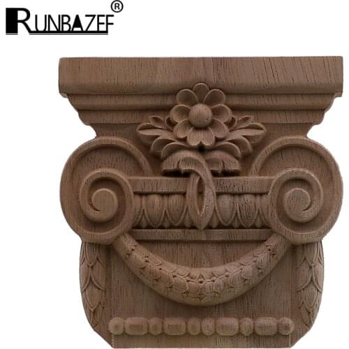 RUNBAZEF Vintage Unpainted Wood Carved Decal Corner Onlay Applique Frame For Home Furniture Wall Cabinet Door Decor Craftsbn