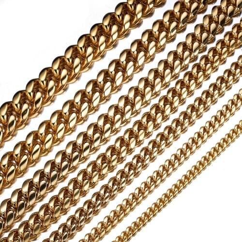 Granny Chic 6/8/10/12/14/16/18mm Stainless Steel Miami Curb Cuban Chain Necklaces Dragon Lock Clasp Mens Link jewelry Gift