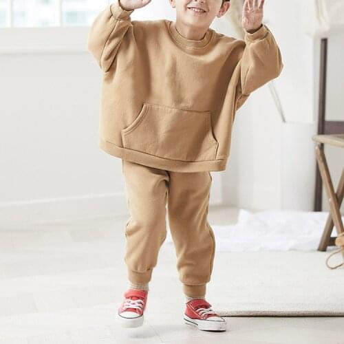 2021 childrens autumn and winter Korean fashion pocket Cotton Sweater casual suit boy and gril set kids clothes girls