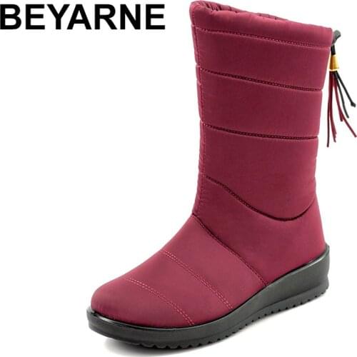 BEYARNEWarm Fur Winter Boots for Women 2019 Warm Waterproof Winter Boots Mid Calf Snow Boots Womens Boots Womens Shoes Shoes