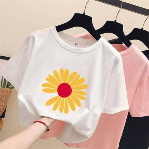 Футболка топ tops womens summer t shirt ropa mujer women blouses aesthetic daisy flower print oversized woman tees dropshipping