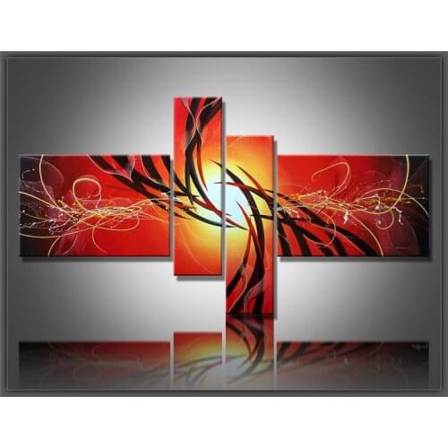 High Quality Gifts 4 Pieces Modern Hand-painted Abstract Oil Painting on Canvas Line Wall Art For Home Decoration No Framework