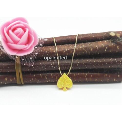 1pc/lot)Free Shipping OP28 Yellow gold 11*13mm Opal Ace necklace/Spades Necklace Synthetic Opal Necklace with S925 Silver chain