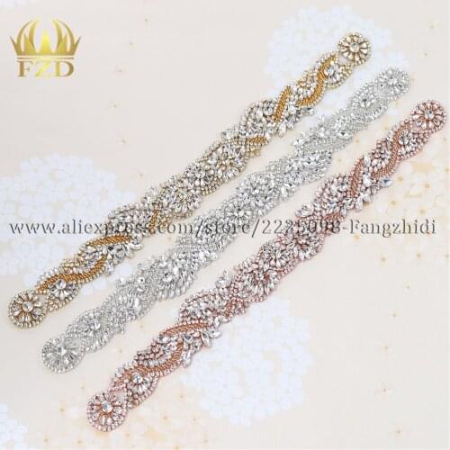 1 Piece Fashion Rhinestones Wedding Decoration Crystals Sew On Sash Belt Shiny Glass Appliques Motif For Bridal Strass FA-988
