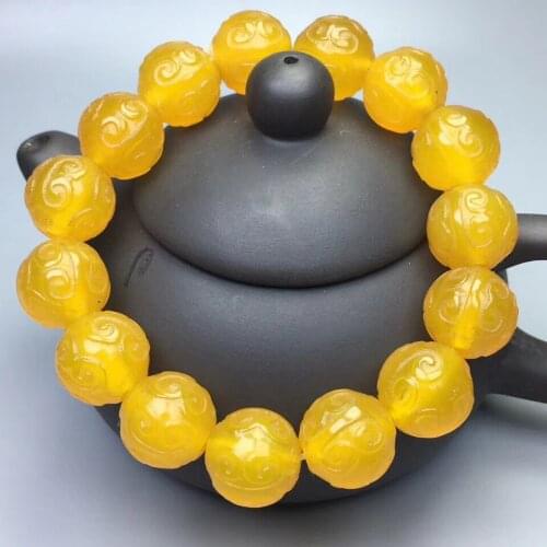 100% natural chalcedony yellow bracelet, high quality hand carved bracelet, womens bracelet, men send their girlfriends