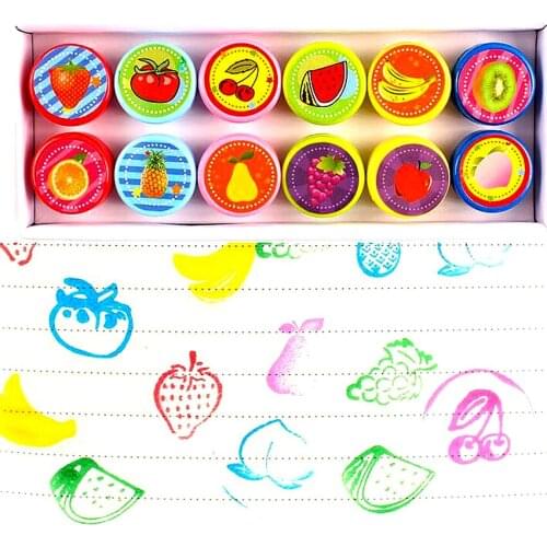 12pc/Lot Kids Stamp DIY Scrapbook 1 Box Cartoon Rubber Stamps Round Multicolor Fun Reward Toy Cute Panda