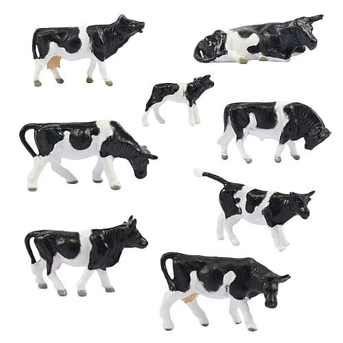 32pcs/64pcs Model Railway HO Scale 1:87 Painted Farm Animals Black White Cows 8 Different Poses P8714