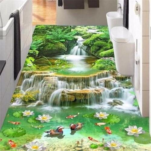 Wellyu Custom floor painting 3d обои stream aquatic year and year surplus lotus flower landscape floor living room bedroom floor