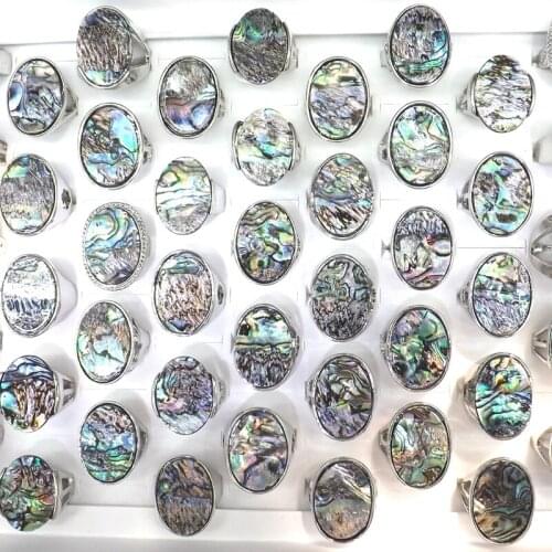 50pcs/Lot Oval Natural Abalone Shell Rings For Summer Holiday Mixed Size For Retail