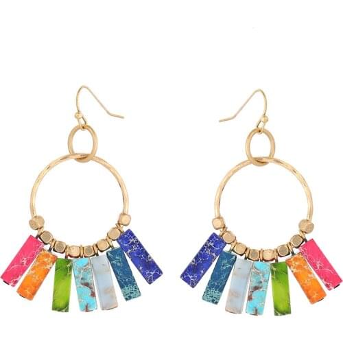 7 Chakra Dangle Earrings Geometric Natural Stones Beads Hoop Earrings Yoga Healing Gift Bohemian Jewelry for Women Dropshipping