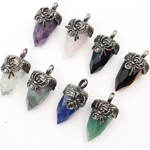 Antique Spider Charm Faceted Cone Pendulum Healing Reiki Crystal Natural Stone Quartz Pendant Lapis Lazuli Amethysts Pendants