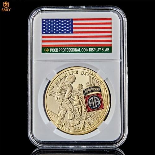 US 82nd Airborne Division Great Seal Military Custom Gold Challenge Commemorative Coin Collectible W/PCCB Protection Box