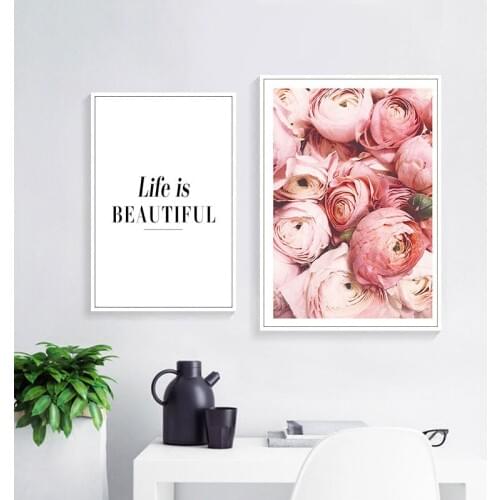 BALLEAY ART Wall Pictures For Living Room Decorative Picture Wall Art Canvas Painting Nordic Simple Letter Big Rose for Lover