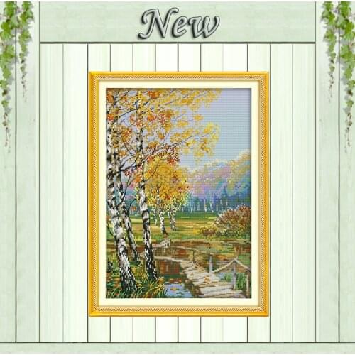The birch forests of autumn painting counted printed on canvas DMC 11CT 14CT kits chinese Cross Stitch embroidery needlework Set