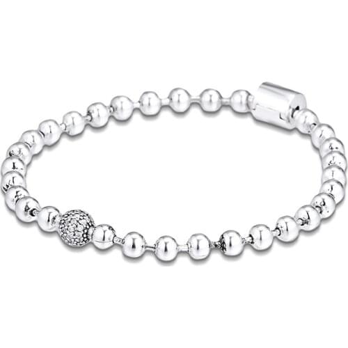 Beads & Pave Bracelet Argent 925 Sterling Silver Clear CZ Chain Bangles Bracelets for Women Fashion Jewelry Making Pulseras