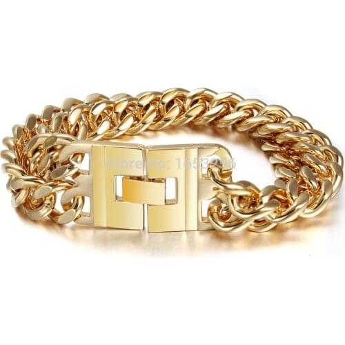 9.22'' x 23MM Surgical Stainless Steel Double row chain Bracelet Bangle High Quality Gold Jewlery Bling XMAS Gift
