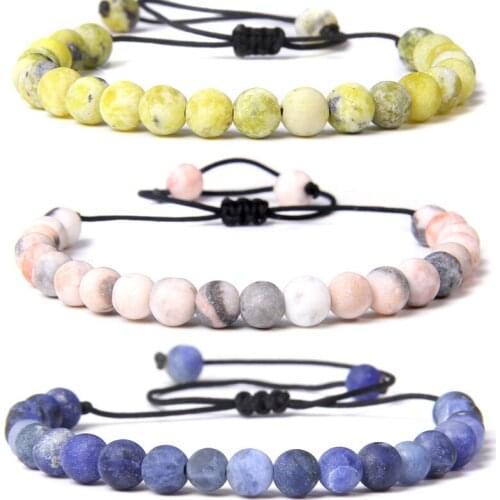 6mm Pink Natural Zebra Stone Beads Braided Bracelet Women Fashion Blue Sodalite Beaded Lucky Bracelet Jewelry Gift for Women Men