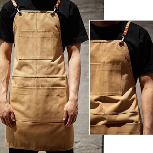 Cotton Denim Apron Cross Back Strap Cafe Barista Bartender Pastry Chef Catering Uniform Florist Painter Gardener Workwear D60