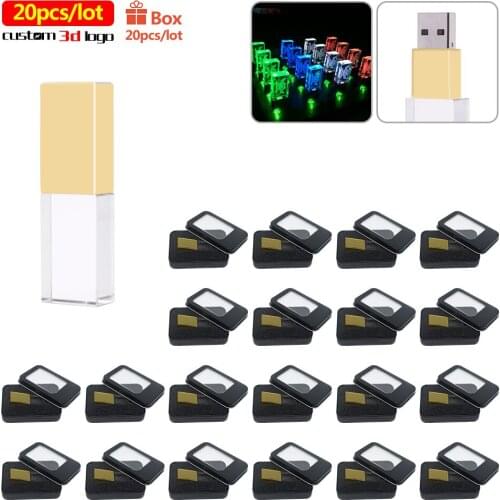 20pcs/lot ferr logo crystal usb 2.0 4GB 8GB 16GB 32GB 64GB with LED Light Memory Stick Pendrive USB Flash Drive For business