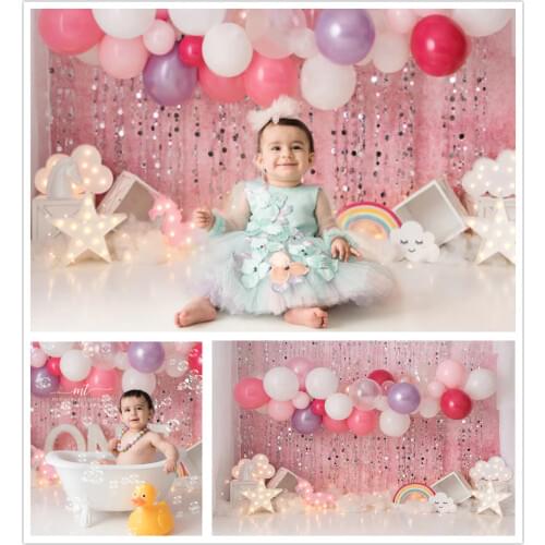 Birthday Photography Backdrop Newborns Baby Children Pink Interiors 1st Cake Smash Photo Booth Background Studio PhotocallsW4813